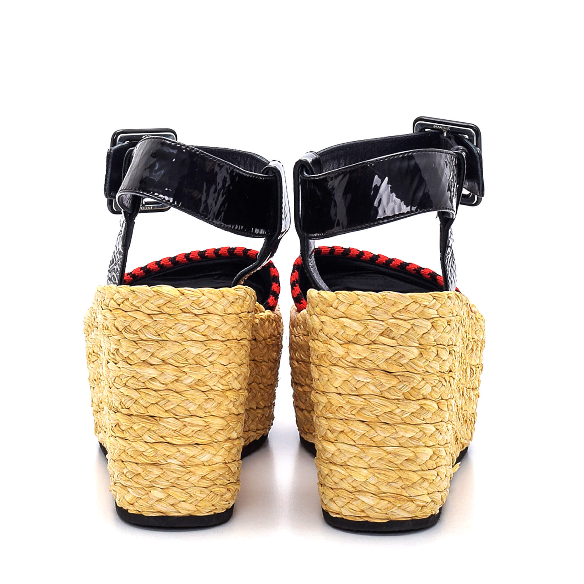 Celine - Red Striped Wicker Platform Sandals